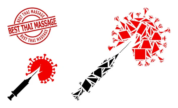 Geometric Virus Vaccine Injection Icon Mosaic and Textured Best Thai Massage Badge — стоковий вектор