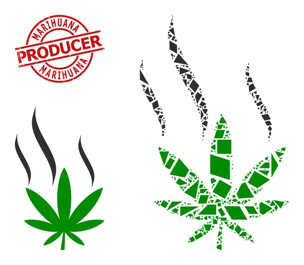 Geométrica Cannabis Smoke Icon Mosaic e Selo Produtor de Marihuana Raspadinha —  Vetores de Stock