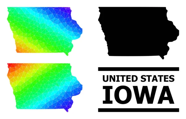 Mappa dell'arcobaleno riempito triangolo dello stato dell'Iowa con gradiente diagonale — Vettoriale Stock