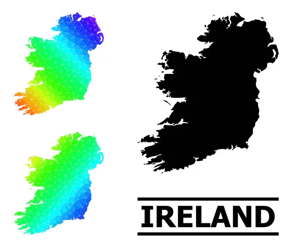 具有对角梯度的爱尔兰岛低聚类分析彩色地图 — 图库矢量图片