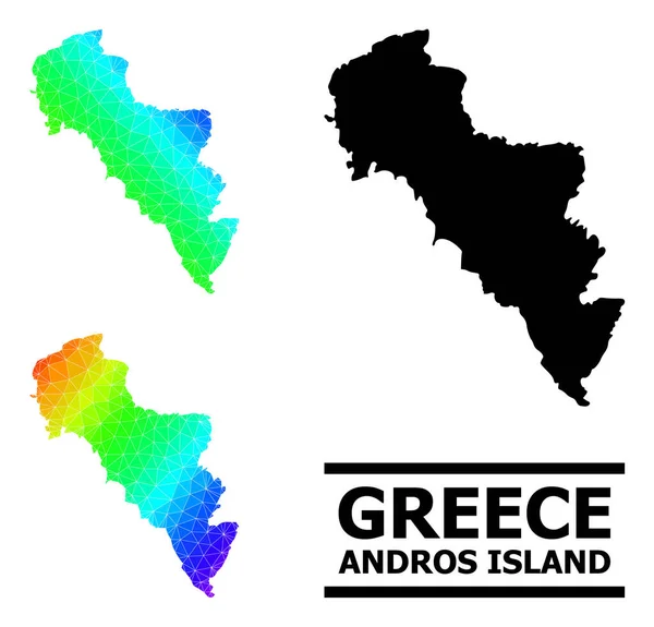 Lowpoly Spectral Colored Map of Greece - Andros Island with Diagonal Gradient — Stock Vector