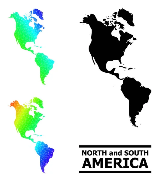 対角勾配のある南北アメリカの多角形の虹の地図 — ストックベクタ