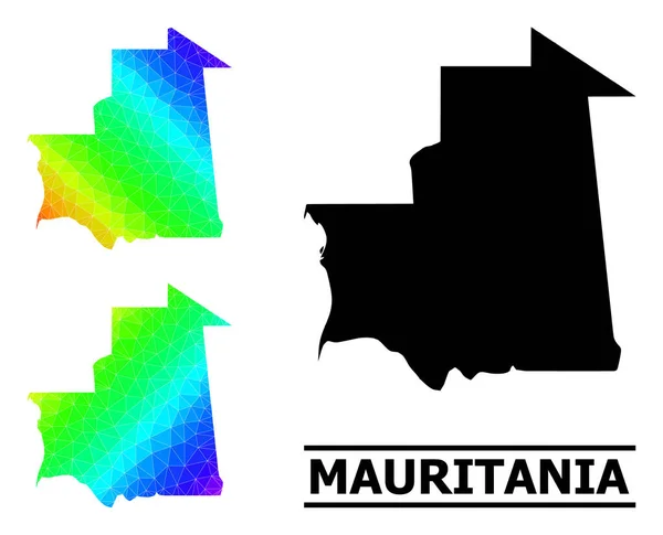 Mapa coloreado espectral lleno de triángulo de Mauritania con gradiente diagonal — Vector de stock