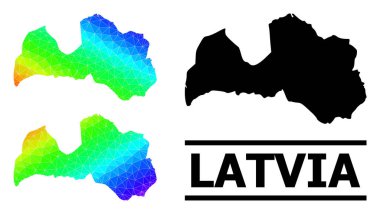 Çapraz Gradyanlı Lowpoly Gökkuşağı Letonya Haritası