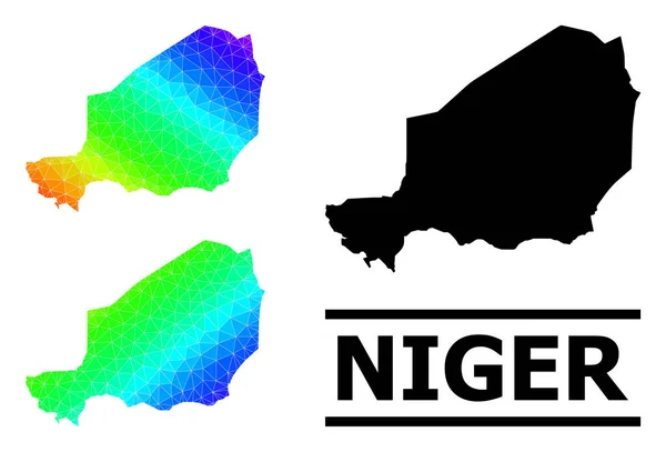 Dreiecksgefüllte spektralfarbige Landkarte von Niger mit diagonalem Verlauf — Stockvektor