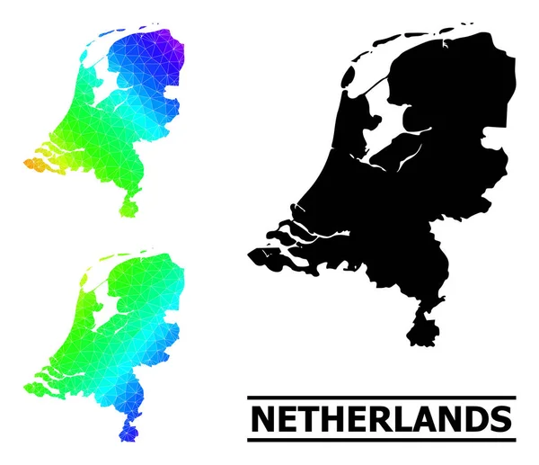 Lowpoly Spectral Colored Map of Netherlands with Diagonal Gradient — Stock Vector