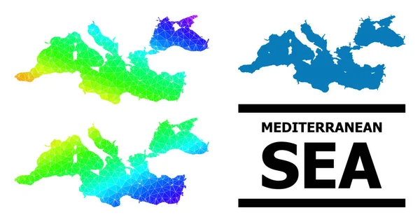 Lowpoly Rainbow Mapa del mar Mediterráneo con gradiente diagonal — Vector de stock