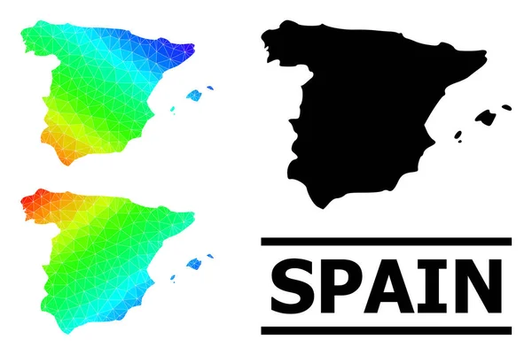 Mapa poligonal espectral de España con gradiente diagonal — Vector de stock