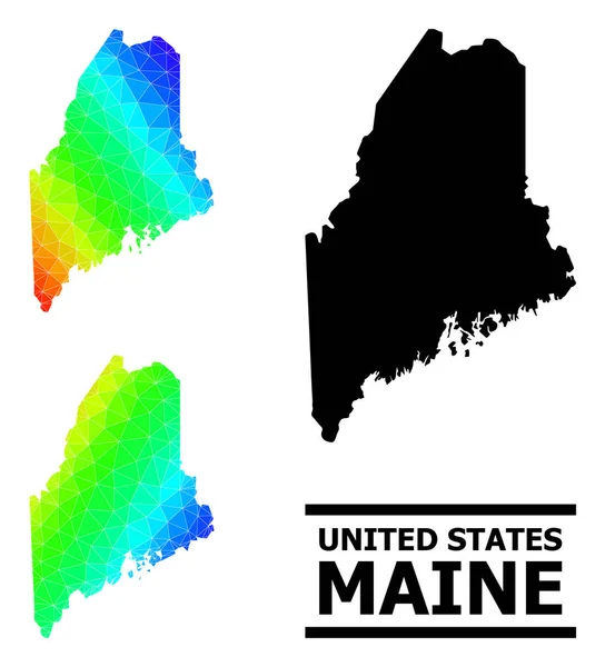 Triangle Filled Spectrum Map of Maine State with Diagonal Gradient — Stockvector