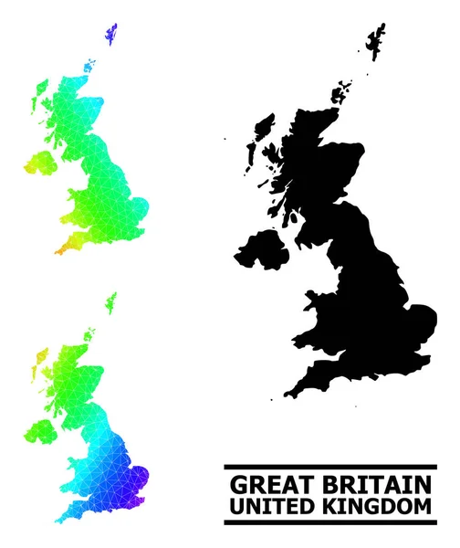 Polygonální duhová mapa Velké Británie s úhlopříčným gradientem — Stockový vektor