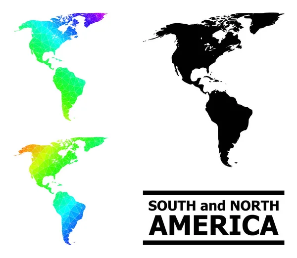 Lowpoly Spectrum Map of South and North America with Diagonal Gradient — Stockvektor