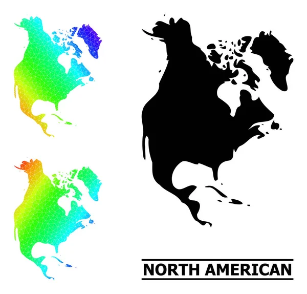 Polygonální duhová mapa Severní Ameriky s úhlopříčným gradientem — Stockový vektor