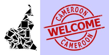 Basit Geometrik Kamerun Mozaik Haritası Yuvarlak Grunge Hoş Geldiniz Yazıcısı