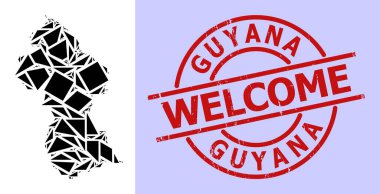 Basit Geometrik Guyana Mozaik Haritası Yuvarlak Çizili Hoş Geldiniz Mührü