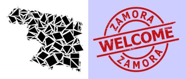 Zamora Eyaleti Basit Geometrik Mozaik Haritası Yuvarlak Tehlike Hoş Geldiniz Mühür Taklidi