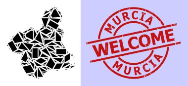 Murcia Eyaleti 'nin basit Geometrik Mozaik Haritası Yuvarlak Grunge Hoş geldin Rozeti