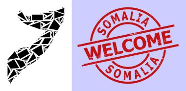 Yuvarlak Grunge Hoş Geldiniz Yazıcılı Basit Geometrik Somali Mozaik Haritası