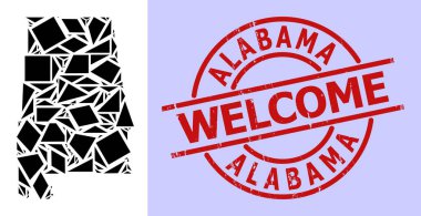Alabama Eyaleti Basit Geometrik Mozaik Haritası Yuvarlak desenli Hoş geldin Mühürü Taklidi