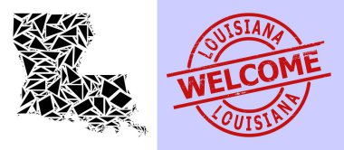 Louisiana Eyaleti Basit Geometrik Mozaik Haritası Yuvarlak Tehlike Hoş Geldiniz Rozeti