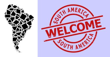 Yuvarlak desenli Hoş Geldiniz Filigranı ile Güney Amerika 'nın Basit Geometrik Mozaik Haritası