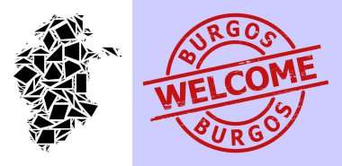 Burgos Eyaleti Basit Geometrik Mozaik Haritası Yuvarlak Tehlike Hoş Geldiniz Rozeti
