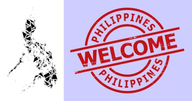 Basit Geometrik Filipinler Mozaik Haritası Yuvarlak desenli Hoş Geldiniz Mührü