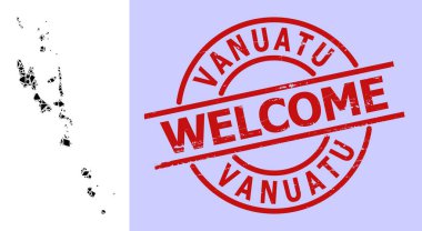 Vanuatu Adaları Basit Geometrik Mozaik Haritası Yuvarlak desenli Hoş Geldiniz Mühür Taklidi