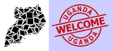 Yuvarlak Tehlike Mühürlü Basit Geometrik Uganda Mozaik Haritası