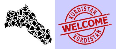 Basit Geometrik Kürdistan Mozaik Haritası Yuvarlak Grunge Hoş Geldiniz Filigranı