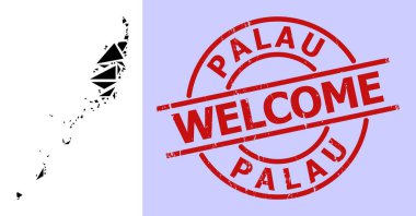 Palau Adaları Basit Geometrik Mozaik Haritası Yuvarlak Çizili Hoş Geldiniz Filigranı