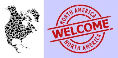 Yuvarlak Tehlike Mührü ile Kuzey Amerika 'nın Basit Geometrik Mozaik Haritası