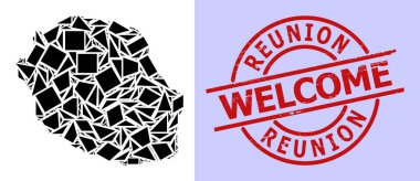 Yuvarlak Çizili Hoş Geldiniz Mührü ile Buluşma Adası Basit Geometrik Mozaik Haritası