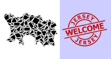 Jersey Adası Basit Geometrik Mozaik Haritası Yuvarlak desenli Hoş Geldiniz Filigranı