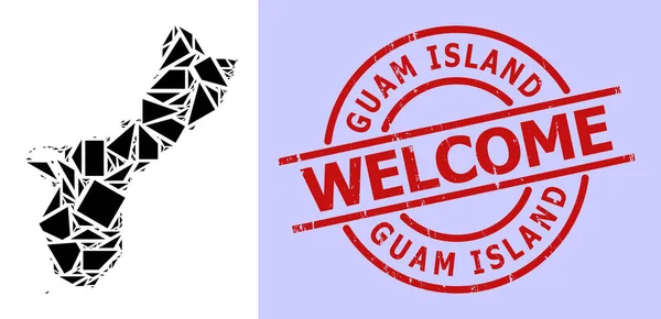 Simple Geometric Mosaic Map of Guam Island with Round Grunge Welcome Stamp Print — Vector de stock