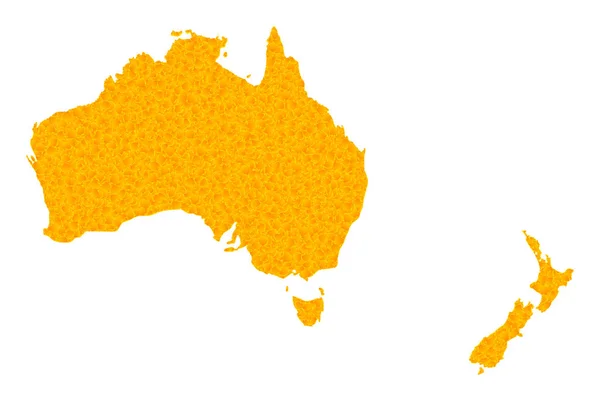 Carte vectorielle dorée de l'Australie et de la Nouvelle-Zélande — Image vectorielle