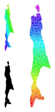 Gökkuşağı Gradyan Yıldızlı Sakhalin Adası Kolajı Mozaik Haritası