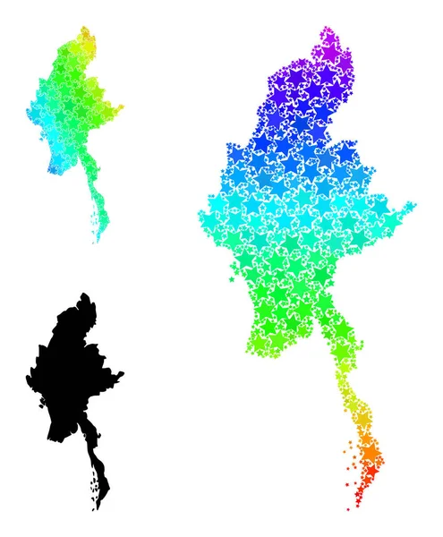 Spectrum Gradient Star Mosaic Map of Myanmar Collage — Stock Vector