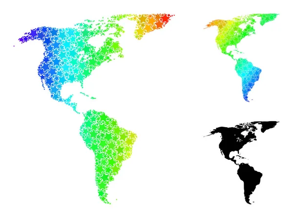 Spectral Colored Gradient Stars Ψηφιδωτός χάρτης κολλάζ Νότιας και Βόρειας Αμερικής — Διανυσματικό Αρχείο