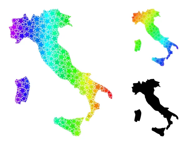 Rainbow Gradient Star Mosaico Mappa Italia Collage — Vettoriale Stock