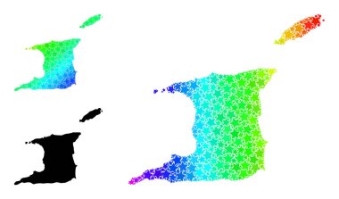 Gökkuşağı Gradyan Yıldız Mozaik Trinidad ve Tobago Kolajı Haritası