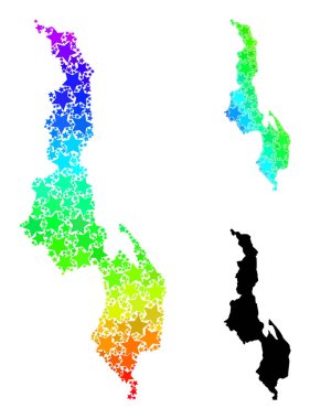 Gökkuşağı Gradyan Yıldızlı Malawi Kolajı Mozaik Haritası