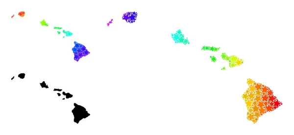Спектральные цветные серые звезды на карте штата Гавайи — стоковый вектор