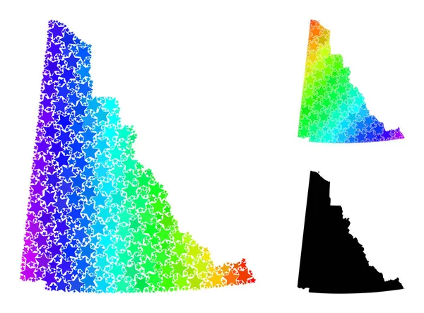 Spectrum Gradient Stars Mosaic Mapa de Yukon Province Collage — Archivo Imágenes Vectoriales