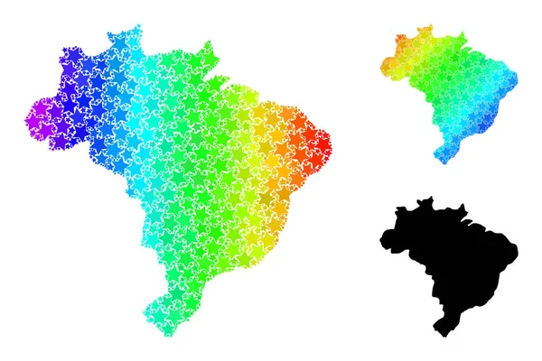 ブラジルのスペクトルカラーグラデーションスターモザイク地図コラージュ — ストックベクタ