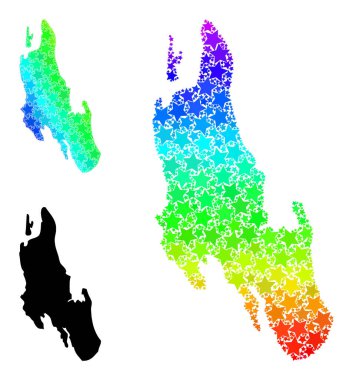 Gökkuşağı Gradyan Yıldız Mozaik Haritası Zanzibar Adası Kolajı