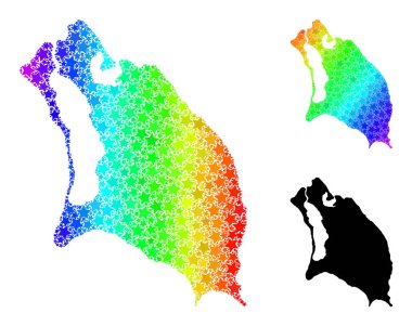 Gökkuşağı Gradyan Yıldız Mozaik Haritası Barbuda Adası Kolajı