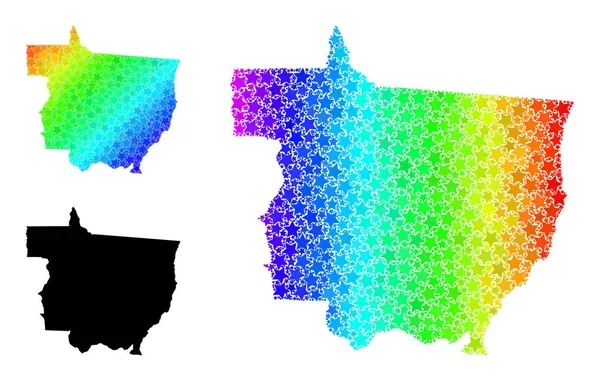 Rainbow Gradient Starred Mosaic Mapa de Mato Grosso State Collage — Vector de stock