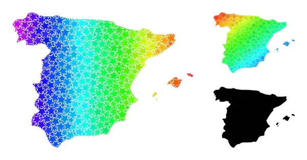 Spectrum Gradient Star Mosaic Mapa da Espanha Colagem — Vetor de Stock