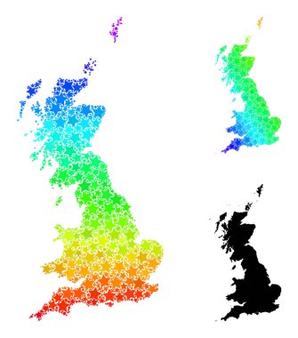 Gökkuşağı Gradyan Yıldızları Büyük Britanya Kolajı Mozaik Haritası