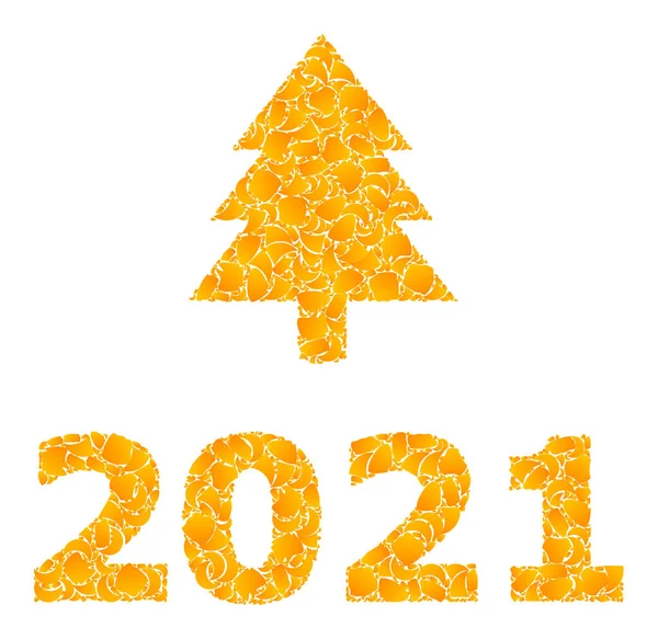 Arany vektor 2021 Fir Tree mozaik ikon — Stock Vector
